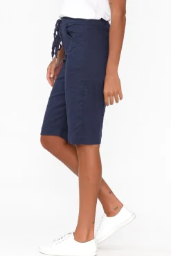 Shorts<Cafe Latte Asha Navy Cotton Blend Drawstring Shorts