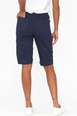 Shorts<Cafe Latte Asha Navy Cotton Blend Drawstring Shorts