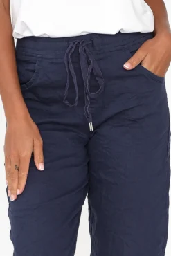 Shorts<Cafe Latte Asha Navy Cotton Blend Drawstring Shorts