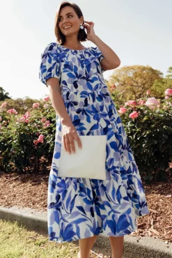 Cotton Dresses<Label of Love Aston Blue Flower Cotton Linen Dress