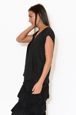 Sleeved Tops<Red Lotus Aurora Black Short Sleeve Top