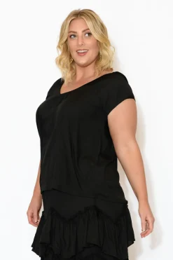 Sleeved Tops<Red Lotus Aurora Black Short Sleeve Top