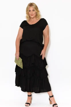 Sleeved Tops<Red Lotus Aurora Black Short Sleeve Top