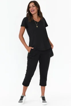 Cotton Tops<Betty Basics Ava Black Cotton V Neck Tee