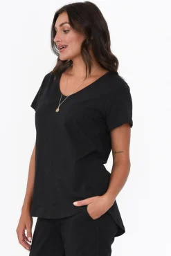 Cotton Tops<Betty Basics Ava Black Cotton V Neck Tee