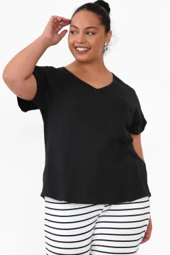 Cotton Tops<Betty Basics Ava Black Cotton V Neck Tee