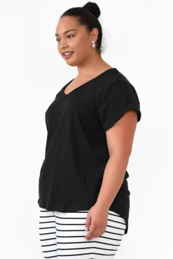 Cotton Tops<Betty Basics Ava Black Cotton V Neck Tee