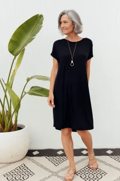 Below Knee Dresses<Tani Ava Black Micro Modal Shift Dress