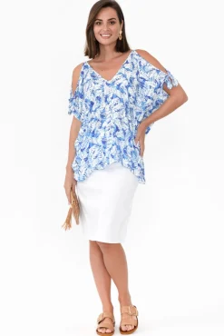 Sleeved Tops<Slate the Label Avalee Blue Garden Cold Shoulder Top