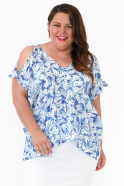 Sleeved Tops<Slate the Label Avalee Blue Garden Cold Shoulder Top