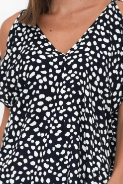 Sleeved Tops<Slate the Label Avalee Navy Spot Cold Shoulder Top