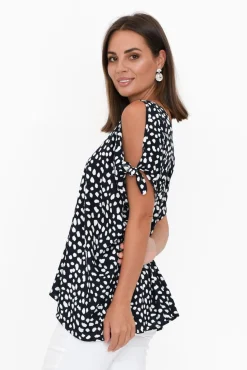 Sleeved Tops<Slate the Label Avalee Navy Spot Cold Shoulder Top