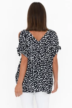 Sleeved Tops<Slate the Label Avalee Navy Spot Cold Shoulder Top