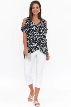 Sleeved Tops<Slate the Label Avalee Navy Spot Cold Shoulder Top