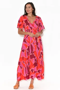 Maxi Dresses<Label of Love Avenly Pink Abstract Frill V Neck Dress