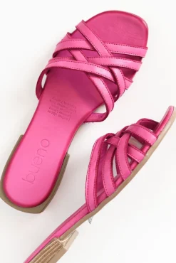 Slides<Bueno Avril Pink Leather Strappy Slide