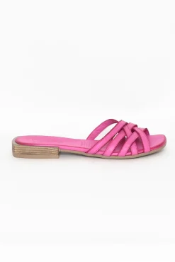 Slides<Bueno Avril Pink Leather Strappy Slide