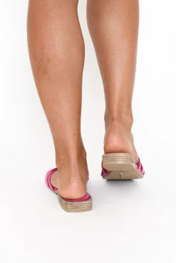 Slides<Bueno Avril Pink Leather Strappy Slide