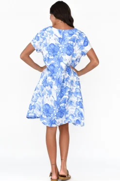 Linen Dresses<Cali and Co Ayita Blue Flower Linen Dress