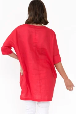 Linen Tops<Tirelli Ayla Red Linen Tunic