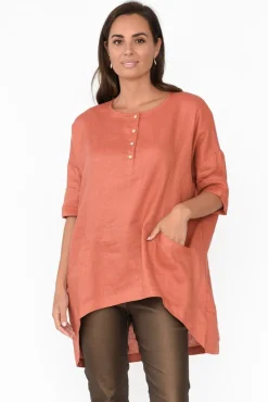 Linen Tops<Tirelli Ayla Rust Linen Tunic