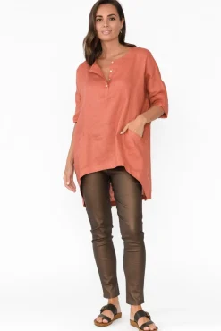 Linen Tops<Tirelli Ayla Rust Linen Tunic