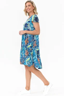 Above Knee Dresses<One Summer Azalea Blue Geometric Crinkle Dress