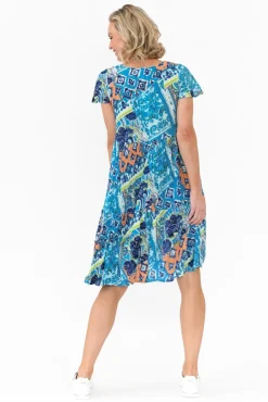 Above Knee Dresses<One Summer Azalea Blue Geometric Crinkle Dress