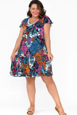 Above Knee Dresses<One Summer Azalea Blue Mosaic Crinkle Dress