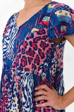 Sleeved Dresses<One Summer Azalea Navy Animal Crinkle Dress