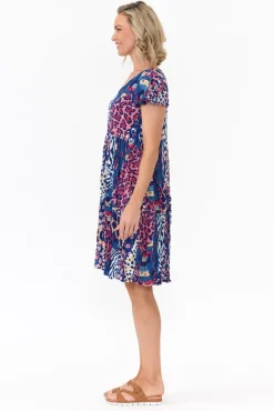 Sleeved Dresses<One Summer Azalea Navy Animal Crinkle Dress