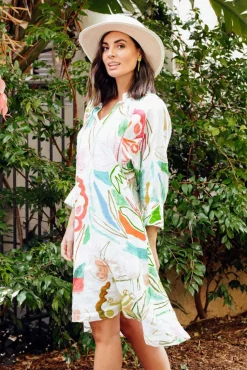 Linen Dresses<Wear Colour Bacall White Abstract Linen Dress