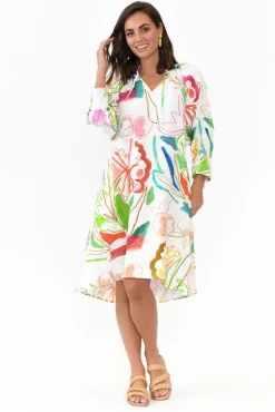 Linen Dresses<Wear Colour Bacall White Abstract Linen Dress