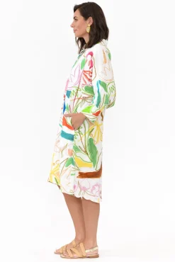 Linen Dresses<Wear Colour Bacall White Abstract Linen Dress