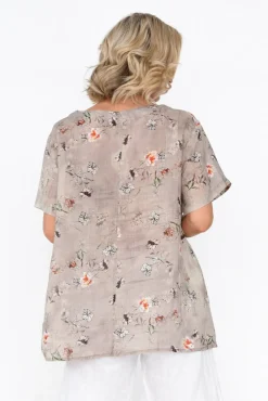 Linen Tops<Cali and Co Baraka Beige Flower Linen Top