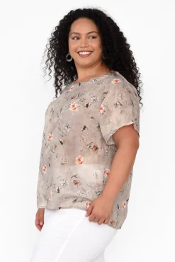 Linen Tops<Cali and Co Baraka Beige Flower Linen Top