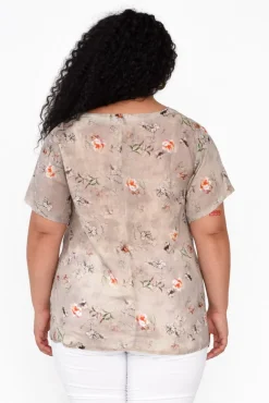 Linen Tops<Cali and Co Baraka Beige Flower Linen Top