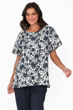 Linen Tops<Cali and Co Baraka Navy Floral Linen Top