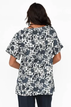 Linen Tops<Cali and Co Baraka Navy Floral Linen Top