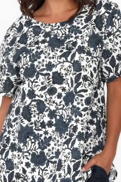 Linen Tops<Cali and Co Baraka Navy Floral Linen Top