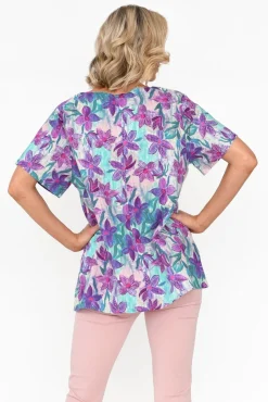 Linen Tops<Cali and Co Baraka Purple Flower Linen Top
