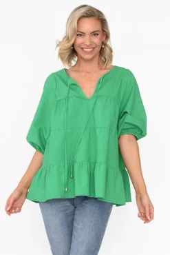 Linen Tops<Cali and Co Barrett Green Linen Blend Top
