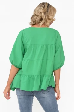 Linen Tops<Cali and Co Barrett Green Linen Blend Top
