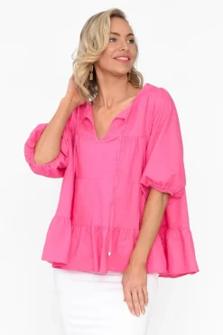 Linen Tops<Cali and Co Barrett Pink Linen Blend Top