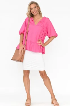 Linen Tops<Cali and Co Barrett Pink Linen Blend Top