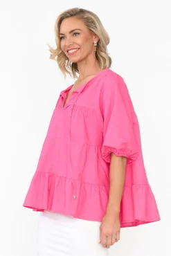 Linen Tops<Cali and Co Barrett Pink Linen Blend Top