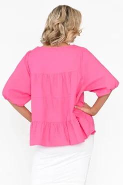Linen Tops<Cali and Co Barrett Pink Linen Blend Top