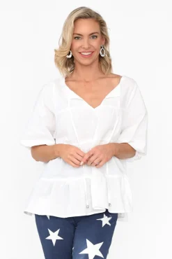 Linen Tops<Cali and Co Barrett White Linen Blend Top