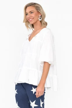 Linen Tops<Cali and Co Barrett White Linen Blend Top