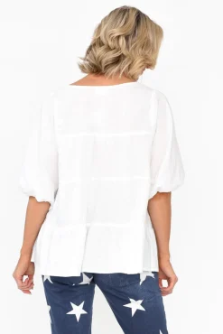 Linen Tops<Cali and Co Barrett White Linen Blend Top
